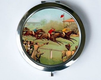 Victorian Horse Race Compact Mirror Pocket MIRROR vintage illustraion hipster