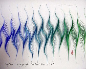 Rhythm - Original Marbling Art, Hand Marbled Paper,The Original " Marbled Graphics"TM by Robert Wu