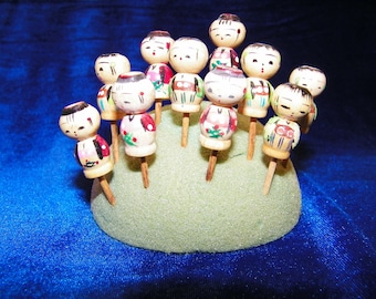 10 Wood KOKESHI Japanese Birthday Candle Holders