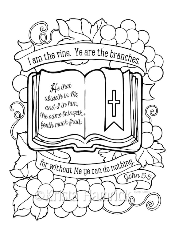 I Am the Vine coloring page 8.5X11 Bible journaling tip-in