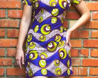 Ana African Print Dress // Purple and green circle