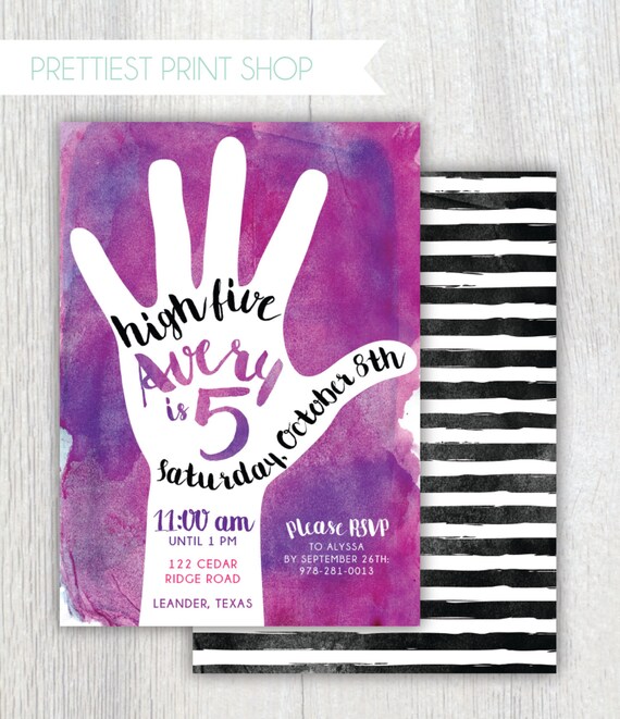 printable 5th birthday invitation high five party 5th birthday invitation