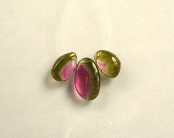 Watermelon tourmaline slice beads 11-14mm 6.7ct 3 pieces