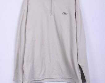 Reebok Mens 2XL Fleece Top Beige Zip Neck Sweatshirt Jumper