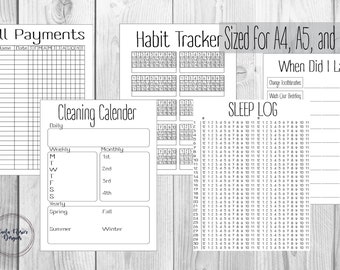 Bullet Journal Tracking Kit, Habit, Bill, Sleep, Cleaning, Spending Tracker Printable PDF