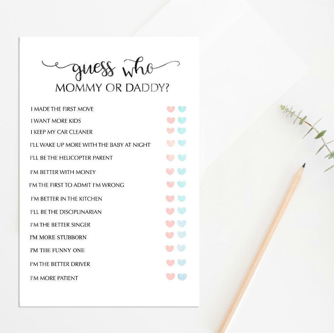 Mommy or Daddy Baby Shower Game Printable Baby Shower Game
