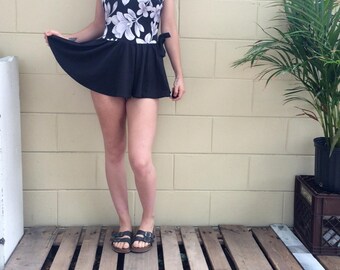 Small B&W Floral Skirted Vintage Swimsuit