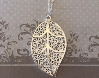 Leaf Necklace - Leaf Jewelry - Leaf Necklace Silver - Leaf Pendant - Silver Leaf - Silver Leaf Necklace - Silver Leaf Pendant - Lace Jewelry