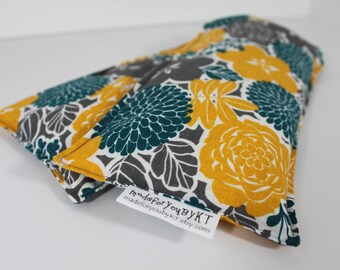 Neck & Shoulder Rice Bag - 4.5 x 21 inches, hot or cold therapy pack, gray, yellow, teal, floral pattern, rice heating pad