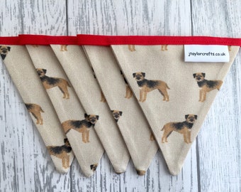 Border Terrier Dog Print Bunting. Vintage Design Mini Dog Print Cotton Fabric for nursery, kitchen dresser, bedroom, outdoor or home decor