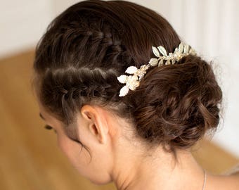 Silver Wedding Hair Accessory, Astride, Leaf Hair Vine Headpiece Bridal Hair Comb Swarovski Golden Shadow Crystal Bridal Hair Accessory