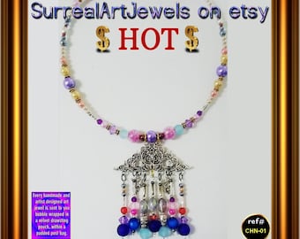 Art Jewel Choker Necklace with Chandelier Pendant - & a FREE mystery gift