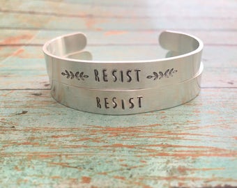 Resist Cuff Bracelet, Resist Jewelry, Feminist Bracelet, Feminism Jewelry, Solidarity Bracelet, Resistance Jewelry, Womens March Jewelry