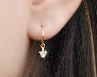 Tiny Zirconia Drop Earrings, Sterling Silver, Gold Plated Pendulum Earrings, Minimalist Dangle Earrings, Lunaijewelry Gift for Mom DGE001WCZ