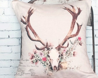 Pillow Cover Floral Deer Antlers Woodland Pillow