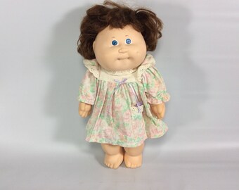 Cabbage Patch Kid Doll Vinyl Aqua Signature 1987 Girl Blue Eyes Brown Hair Vintage 1980s Toys Dolls 1980s Kid Childhood Adopted Dolls
