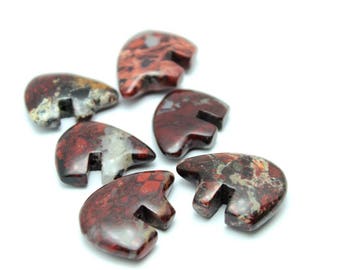 30mm Pair 2Pcs Poppy Jasper Zuni Style Bear Fetish Beads Big Large Southwestern Berry Brick Maroon Red Merlot Wine Totem Animal Protection