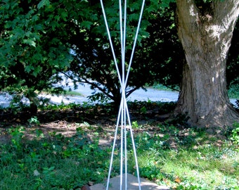 Twist Series Freestanding welded steel Bird Feeder - White enamel finish with Yellow enamel steel roof