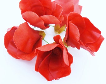 Miniature Polymer Clay Hibiscus Handcrafted Flowers Beads, 12 pcs.