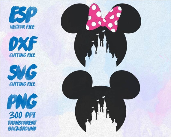 Mickey and Minnie head castle home Clipart SVG Cutting ESP