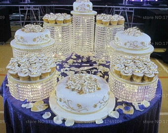 Set of 7 Round Acrylic Crystal Asian Style Chandelier Cake Stands Forbes Favors