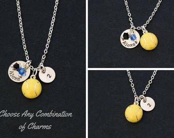 Softball Team Gift Softball Necklace • Team Girls Softball Team Mom Softball • Charm Yellow Softball Player Gift Name T-Ball
