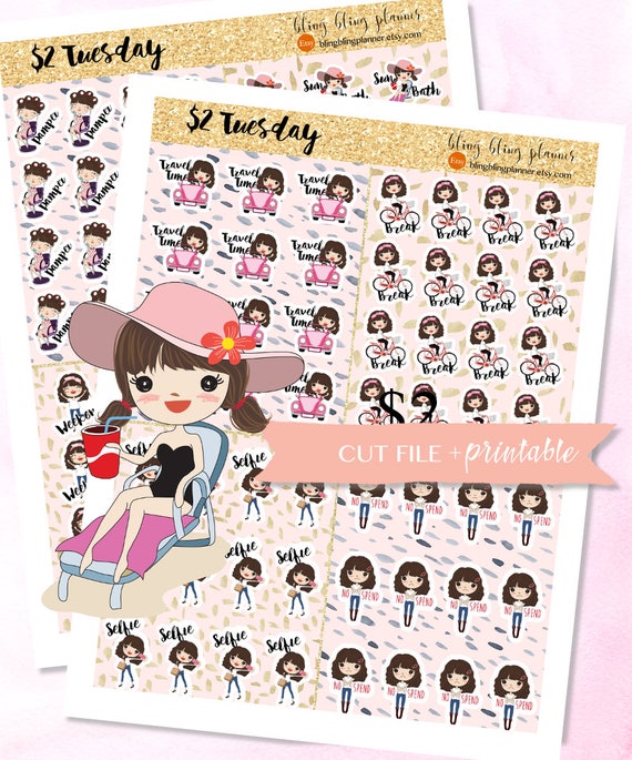 cute girl planner stickers sun bath sticker printable