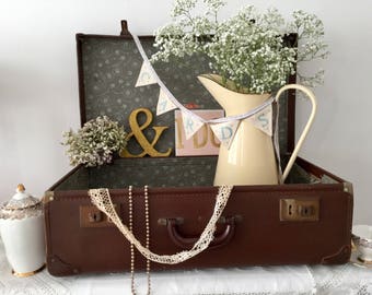 Vintage Suitcase - 1940's Travel Luggage - Wedding Card Holder - Wedding Prop - Vintage Storage - Waterloo Station - Faux Leather Case
