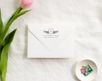 Personalized Monogram Address Stamp, Crest Return Address Stamp, Custom Rubber Stamp, Wedding Stamp, Self Inking Stamp, Easter Gift