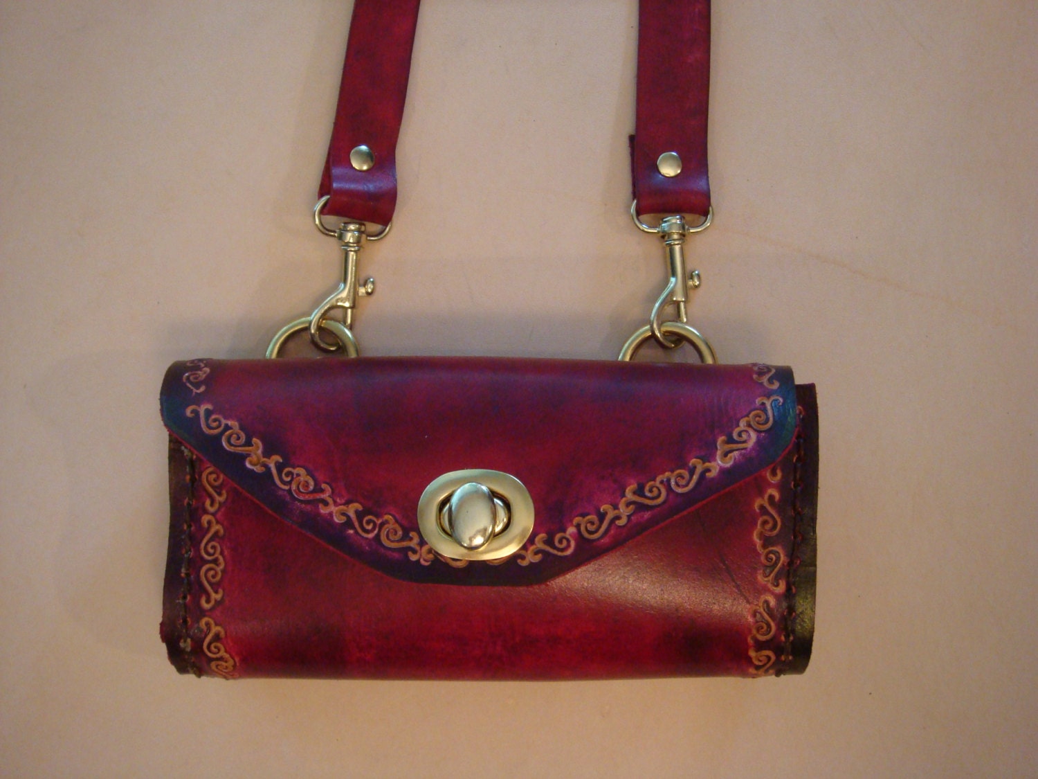 Tara Tooled Red Leather Crossbody Bag Shoulder Purse Mini