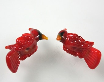 Lampwork Beads-Glass Beads-Cardinal Birds-Miniature Birds-Glass Bird Beads-Handmade Lampwork Beads-Lampwork Glass Beads-Bird Beads