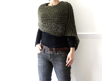 Poncho Knitting PATTERN- Woodland Poncho, Asymmetrical Super Chunky Shoulders Wrap, Winter/Fall Cover Up