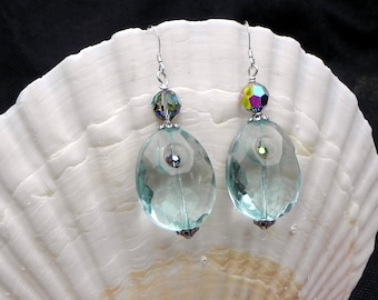 Aquamarine, Swarovski, and Sterling Silver Earrings