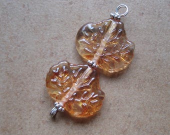 Lampwork Beads - SueBeads - Leaf Beads - Glass Leaves - Glass Leaf Beads Amber/Red Leaves Fall Glass leaf Handmade Lampwork Beads - SRA M67