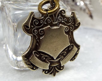 Antique Edwardian Ornate Silver Tone Blank Shield Cartouche Pendant Fob