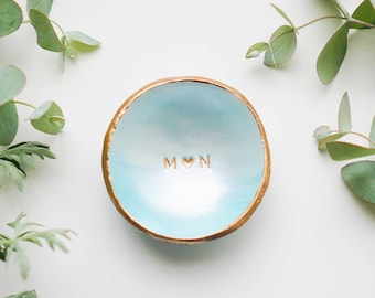 Personalized Jewelry Dish, Ring Dish, Custom Wedding Gift, Anniversary Gift, Catch All, Gift for Couple, Gift for her, Blue Ombre Ring Dish