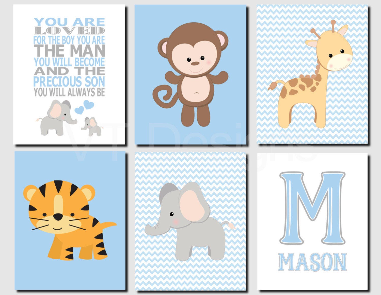 Jungle Animals Nursery Wall Art Boy Nursery Art Blue Gray