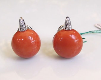 Earrings in white gold coral diamonds 15 mm