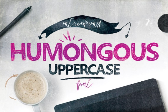 Digital Font Humongous - Digital Typeface - Hand drawn block font - Instant Download