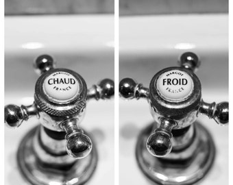 Paris Photography,French Bathroom Art,Hot and Cold Set, Bath Decor,bathroom decor set of 2 prints, black and white, French bathroom fixtures