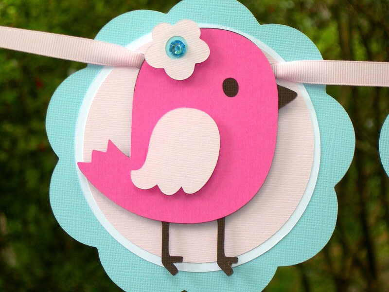 Little Bird Happy Birthday Banner or Name Banner in Hot Pink