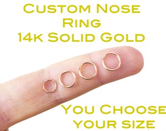 Solid Gold Nose Ring - 14 Karat Yellow Gold - 14k Continuous / Seamless Ring - Gauges Available: 24 , 22 , 20 , 18