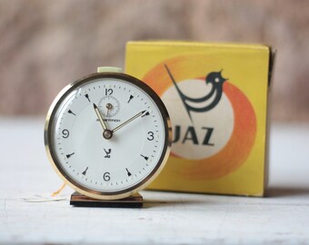 Vintage French JAZ Gold and White Alarm Clock