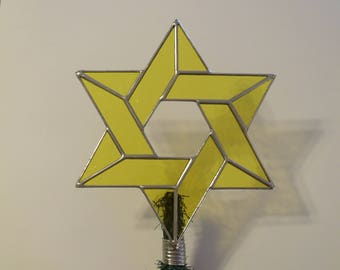 Star of David Tree Topper, Stained Glass Jewish Star, Large Yellow Version