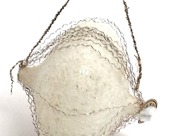 Antique Blown Glass Ornament, West German, Victorian, Tinsel Wrapped, Mica Covered,1900