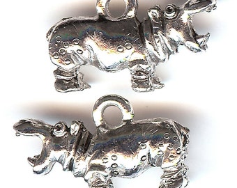 HIPPOPOTAMUS Charm. Sterling Silver Plated Pewter. 3D Hippo. Made in the USA. One Charm Only! wui