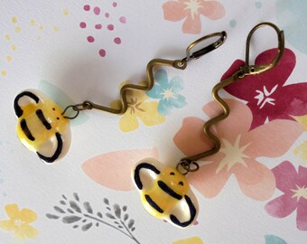 Yellow and Black Bumble Bee Earrings (4270)