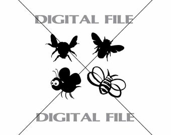 Four Bumble Bees Vector Images Vinyl Decal T-shirt Digital Cutting Files ,Svg File, Ai, Eps, PNG