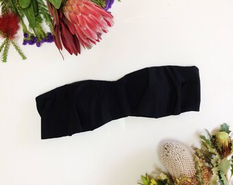 S A L E ! Bandeau Ruffle Top \ Strapless \ Seamless \ Soft Cups \ Gun Metal Clasp \ Sustainable \ Recycled Nylon