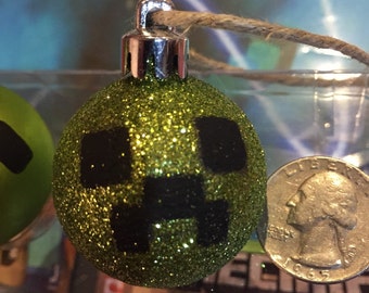 Minecraft inspired Creeper inspired Sparkly mini ornament great for rearview mirror hanger!